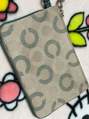 Coach Canvas Wristlet with Green 'C' Pattern